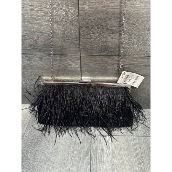 INC International Concepts CARLYN Feather Pouch Clutch Evening Bag Black B000376 - Picture 3 of 8